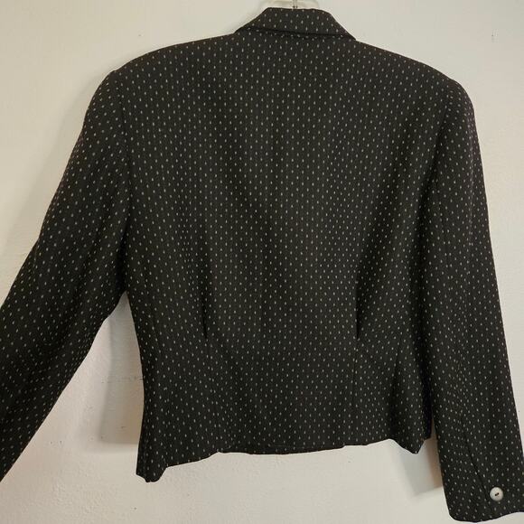 Vintage Christian Dior 80s Wool Blazer 6 Black White Dot Cropped Double Breasted - Picture 9 of 14